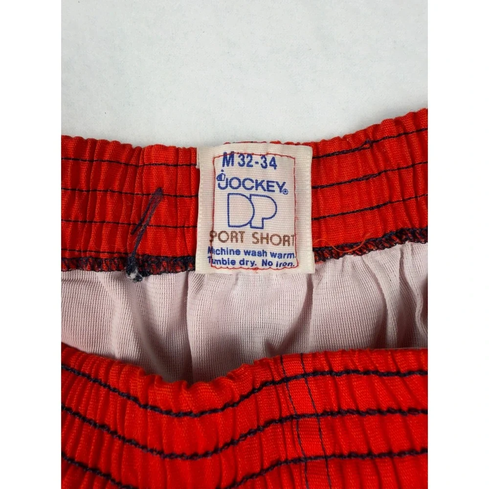 Vintage Jockey DP Sport Shorts Mens Medium Red Navy Blue Athletic Running Retro